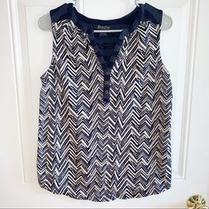 Lucky Brand Split Neck Tank, Chevron Print, Navy M